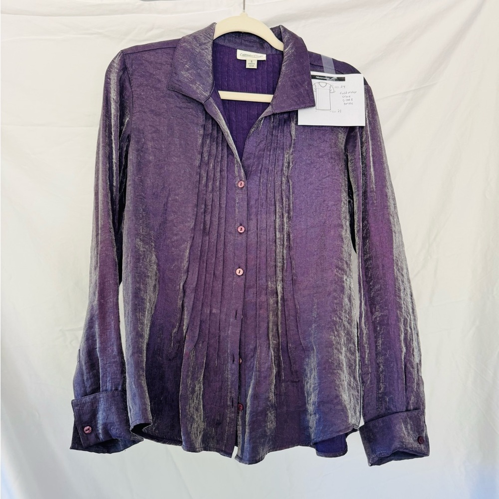 Coldwater Creek Pintuck A-line Button Front Purple Shimmer Shirt- Size 8